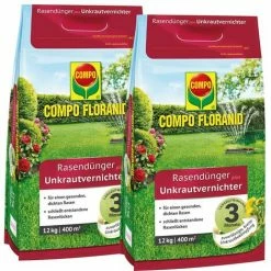 2 X 12kg COMPO Floranid Rasendünger Mit Unkrautvernichter F. 800m²