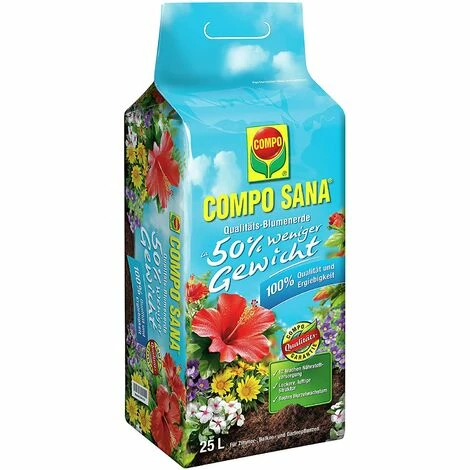COMPO SANA Qualitäts Blumenerde mit 12 Wochen Dünger, 50% weniger Gewicht, Kultursubstrat, 25 Liter, 2220014004 COMPO SANA Qualitäts Blumenerde Mit 12 Wochen Dünger, 50% Weniger Gewicht, Kultursubstrat, 25 Liter, 2220014004 -COMPO Shop 56690005 1